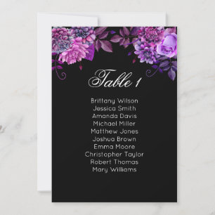 Convite Gráfico de assentos floral roxo. Plano de casament