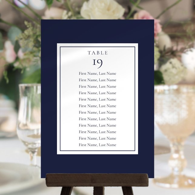 Convite Gráfico de Assentos Mesa Número Azul Marinho (Navy Blue Seating Chart Table Number)