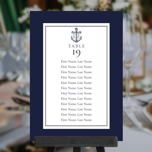 Convite Gráfico de Assentos Náuticos Azul Marinho (Navy Blue Nautical Seating Chart Table Number)