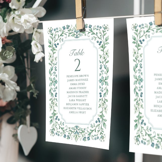 Convite Gráfico de assentos numerados de mesa botânico Sag (Sage Vintage Botanical table number seating chart)