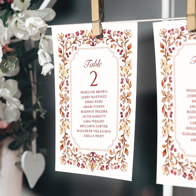 Convite Gráfico de assentos numerados de mesa botânico vin (Fall Vintage Botanical table number seating chart)