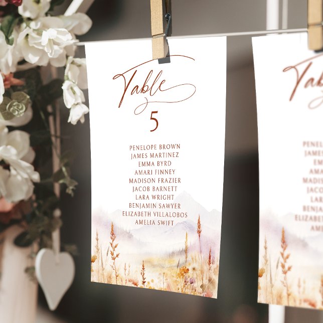 Convite Gráfico de assentos numerados de mesa de Flor Silv (Fall Wildflower table number seating chart)