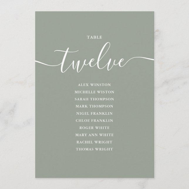 Convite Gráfico de Assentos Número 12 da Mesa em Script Ve (Frente)