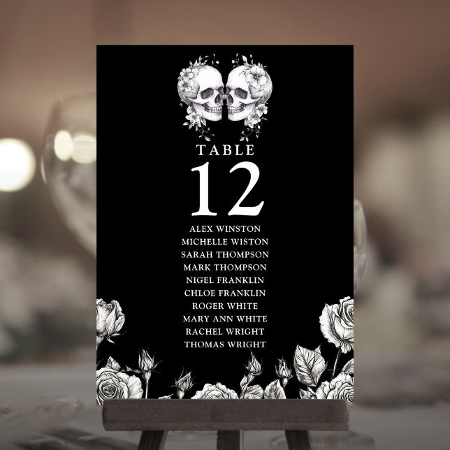 Convite Gráfico de Assentos Número da Mesa Floral Gótica d (Gothic Floral Skulls Table Number Seating Chart)