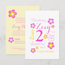 Convite gráfico de flores de 2º aniversário amarelo rosa s