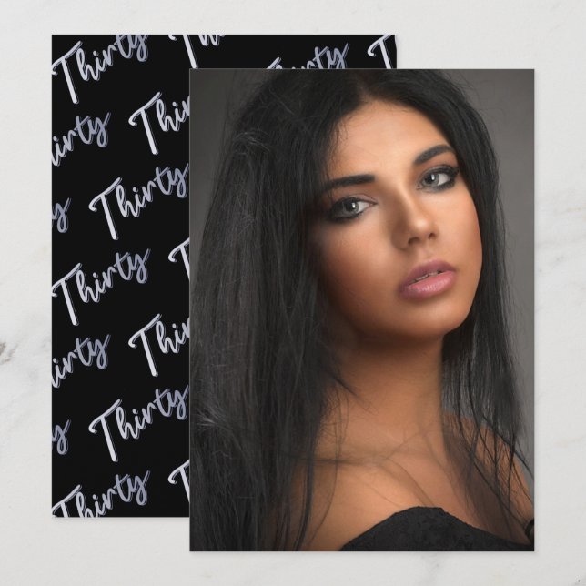 Convite Gráfico de fotos aniversário de 30 anos a preto pr (Frente/Verso)