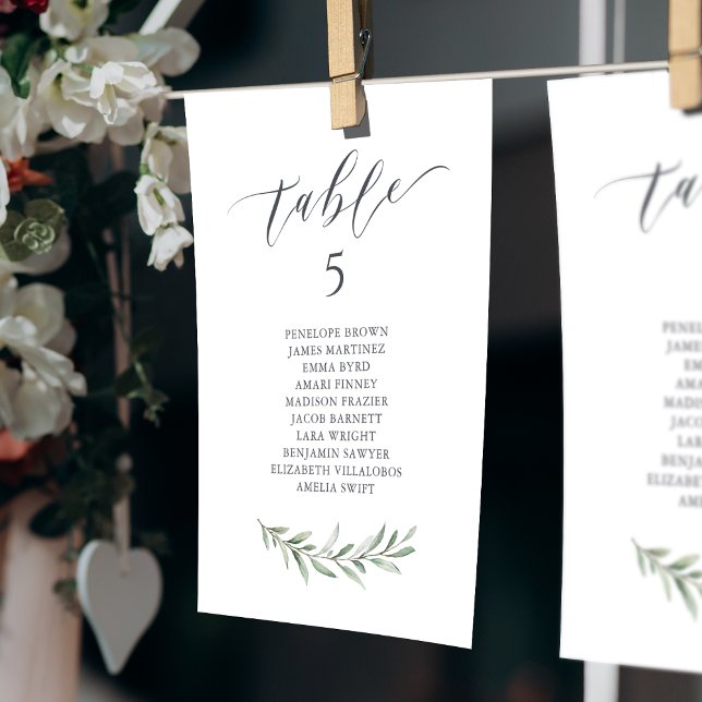 Convite Gráfico de lugares da tabela do script de verde-ru (Rustic greenery script table number seating chart)