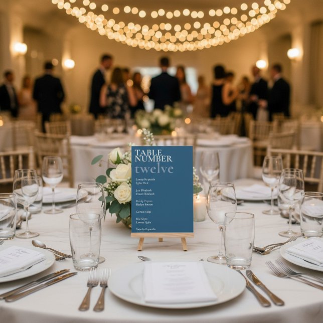 Convite Gráfico de nomes de Mesa Mínimo Azul Mudado (Muted Blue Minimal Table name chart Invitation.)