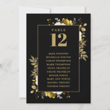 Gráfico de Nomes para Mesa Floral Preto e Dourado