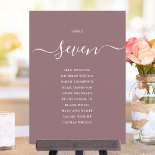 Convite Gráfico de Números de Mesa em Script Mauve Chic