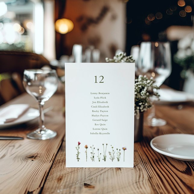 Convite Gráfico de Sentos de Flores Selvagens Ilustradas (Wedding reception Wild Flowers Seating Chart.)