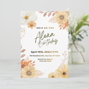 Convite Gráfico Floral de Flor Silvestre Terracota Boho