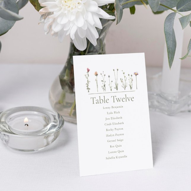 Convite Gráfico moderno de lugares de flores selvagens (Wedding reception Wild Flowers Seating Chart)