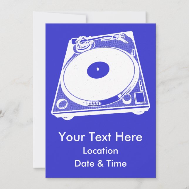 Convite Gráfico Retroativo Turntable em Branco (Frente)