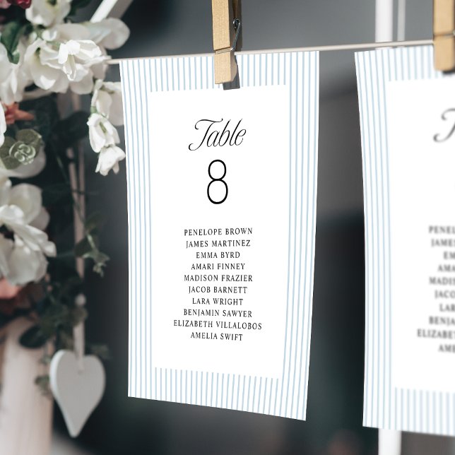 Convite Gráficos de Assentos de Casamento da Classe Elegân (Blue Striped Elegance Class Wedding Seating Charts Invitation)
