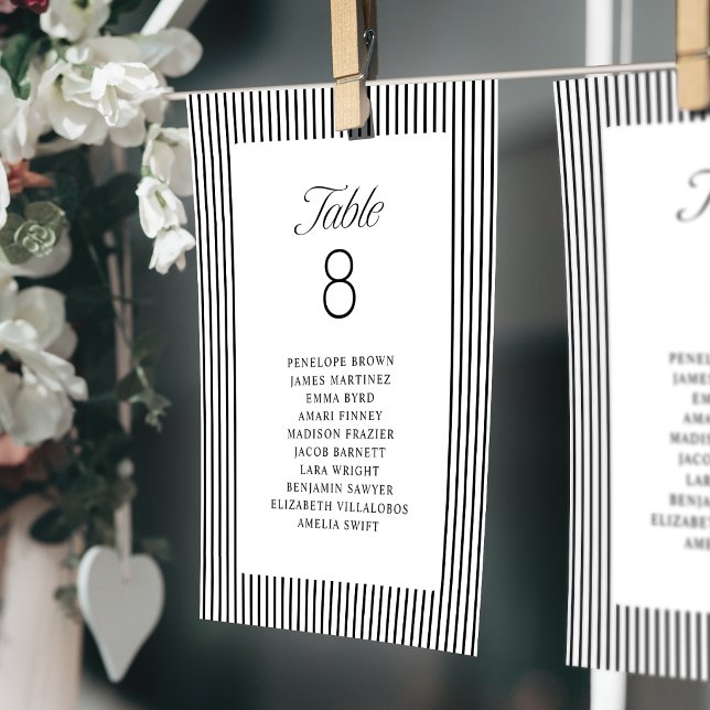 Convite Gráficos de Assentos de Casamento da Classe Elegân (Striped Elegance Class Wedding Seating Charts Invitation)