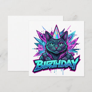 Convite Gráficos de Festa de Aniversário de Gato Cyberpunk