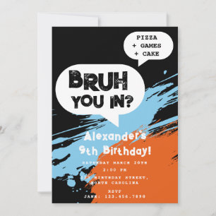 Convite Grafite de Aniversário do Bruh Boy Laranja Azul Di