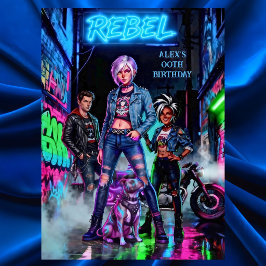 Convite Grafite de Aniversário Rebelde Moto Cão em Beco