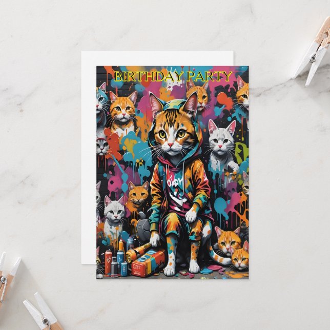 Convite Grafite de Artista de aniversário de 40 anos (Frente/Verso In Situ)