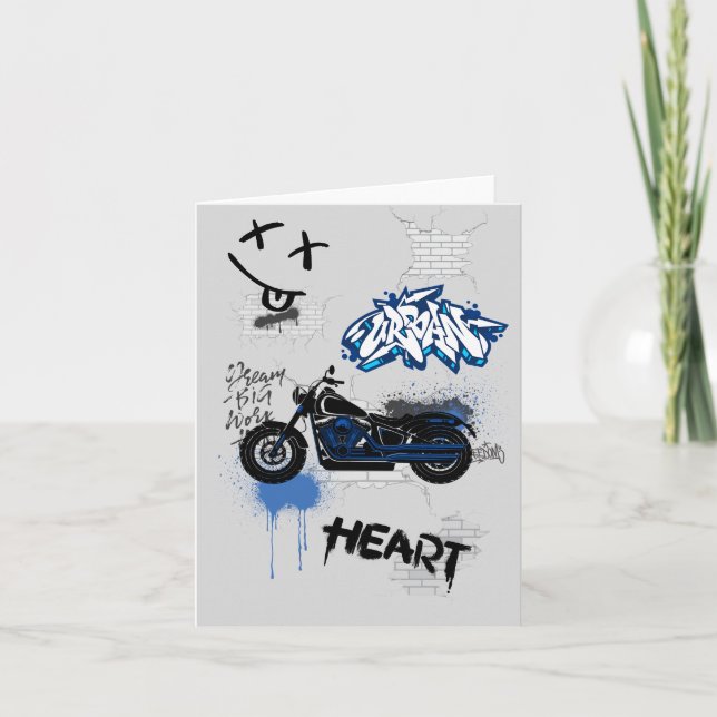 Convite Grafite de moto preto e azul cinza (Frente)