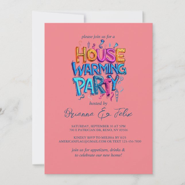 Convite Grafite Estilo House Chic Warming Party (Frente)