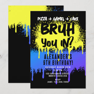 Convite Grafite Neon de aniversário do Bruh Boy Amarelo