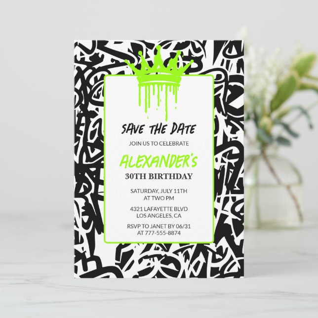 Convite Grafite verde preto para salvar a data (Em pé/Frente)