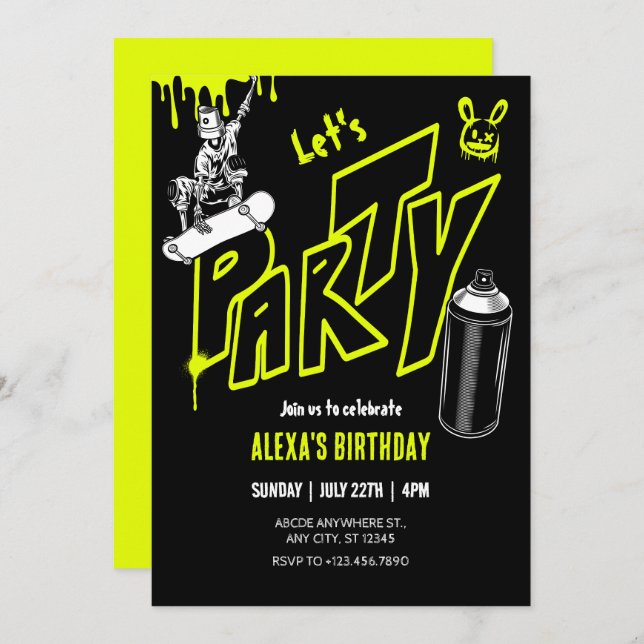 Convite Grafitti skateboard (Frente/Verso)