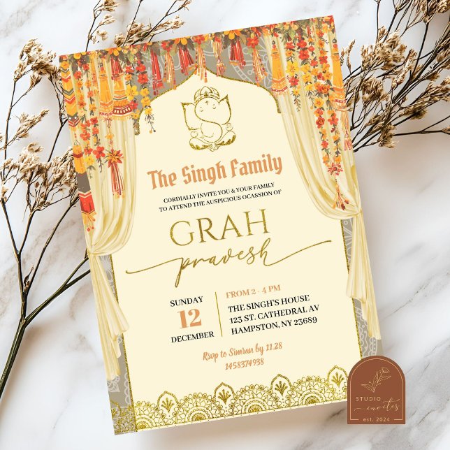 Convite Grah Pravesh Casa Nova Indiana Hindu (Criador carregado)