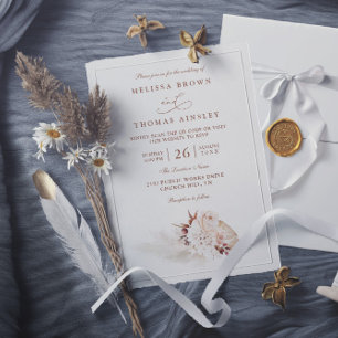 Convite Grama das Pampas Elegante Casamento Código QR Maci