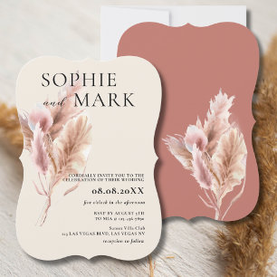Convite Grama das Pampas Rústico Boho Rosa Malva