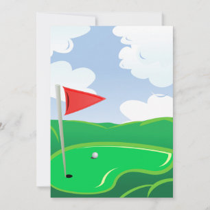 Convite Grama de Golfe com Bandeira Vermelha e Bola