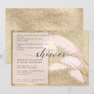 Convite Grama de Pampas Dourado Rosa 