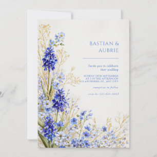 Convite Grama Dourada Azul Muscari Spray Botânico Casament