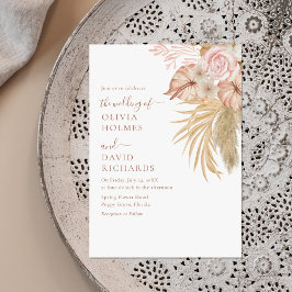 Convite Grama Pampas Bege Moderno Floral Casamento