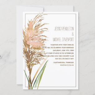 Convite Grama Rústica das Pampas em Casamento Branco