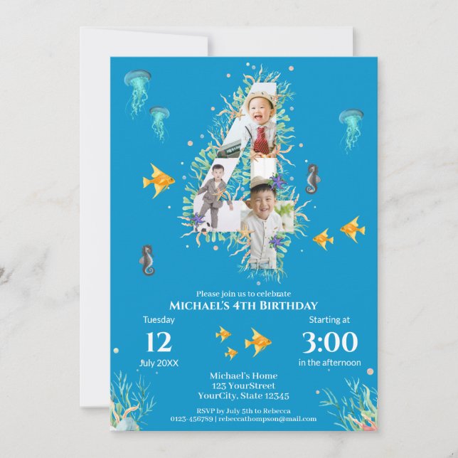 Convite Grande 4º Aniversário De Colagem De Fotos Sob O Ma (Frente)