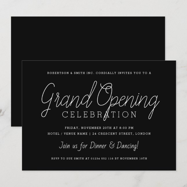 Convite Grande Abertura Corporativa Moderna - Preto Simple (Frente/Verso)