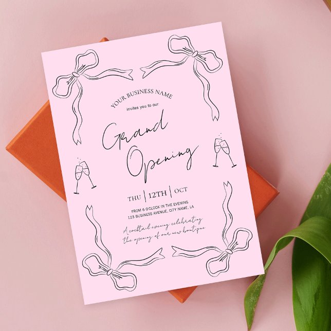 Convite Grande Abertura da Empresa Desenhada à Mão do Arco (Elegant hand drawn whimsical business grand opening event invitations in blush pink)