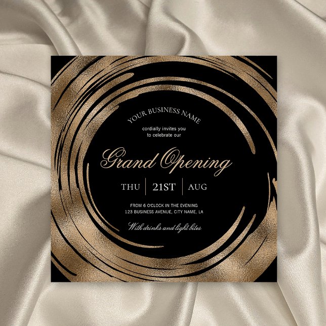 Convite Grande Abertura da Empresa - Largura Chic Black &  (Professional black and gold glitter business event invitations, perfect for your grand opening party)