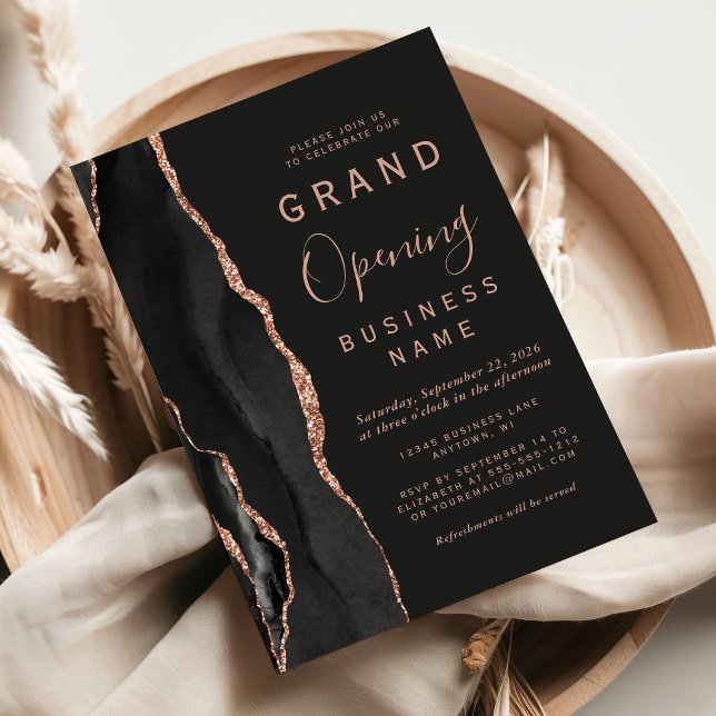Convite Grande Abertura da Empresa Rosa negro Dourado Agat (Criador carregado)