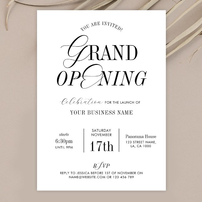 Convite Grande Abertura de negócios Elegante e Nostálgico  (Elegant calligraphy Business Grand Opening invitation that will add class to your event )