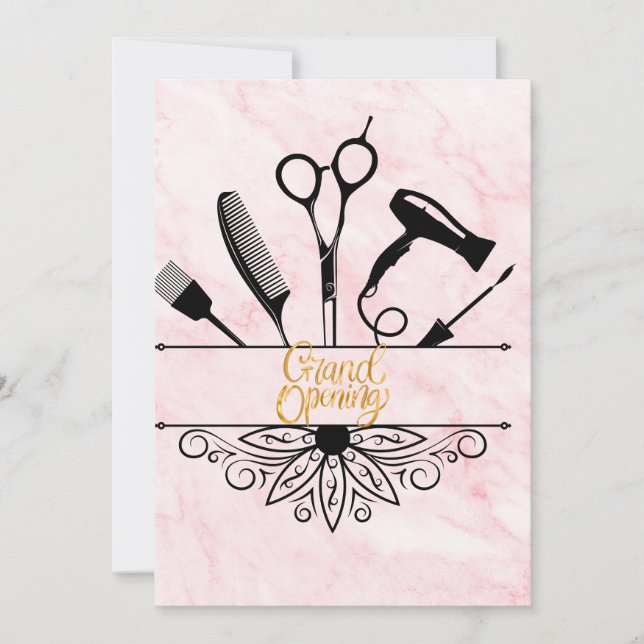 Convite Grande Abertura de Salão de Bela Marble Rosa (Frente)