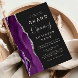 Convite Grande Abertura Empresarial Roxo Prata Ágata Escur