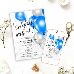 Convite Grande Abertura Invi Do Restaurante Balões Azuis 