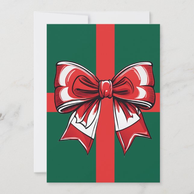 Convite Grande Arco Vermelho Natal Verde Feriado Brilhante (Frente)