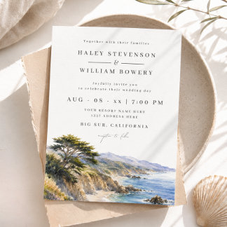 Convite Grande Casamento de Aquarela na Costa da Califórni