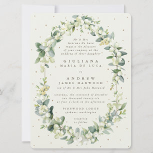 Convite Grande Casamento de Creme Formal Snowberry + Eucal