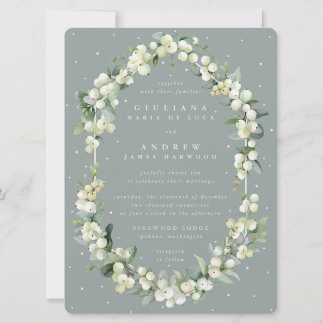 Convite Grande Casamento de Neve Verde + Eucalipto (Frente)